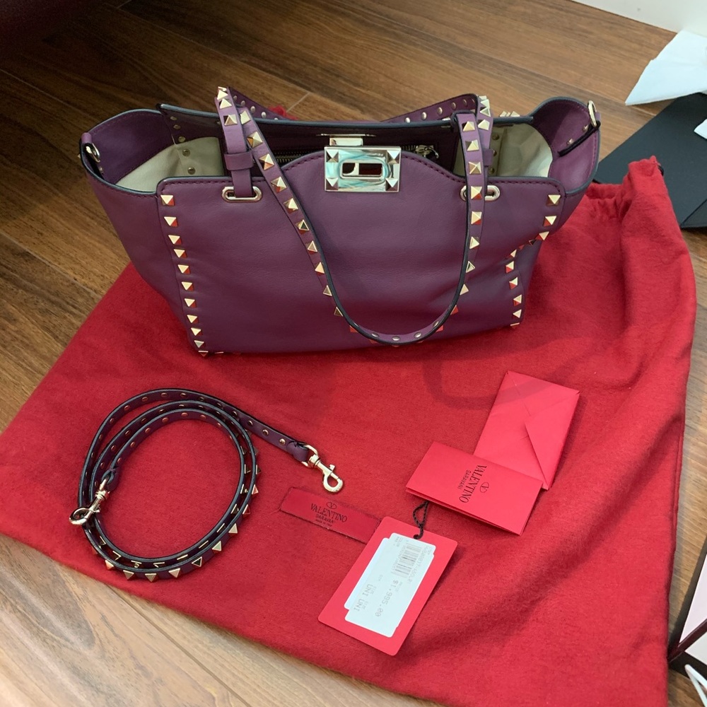 Valentino Garavani Purple Small Rockstud Tote Bag